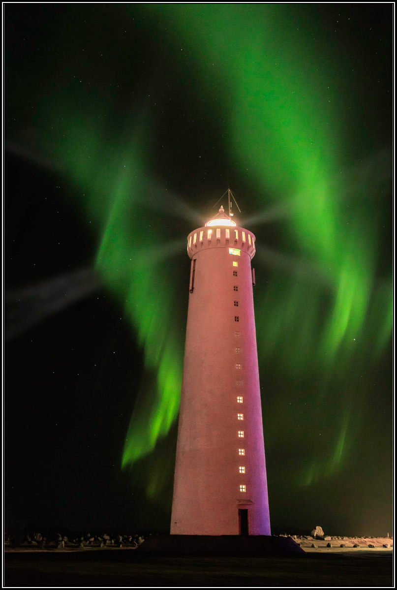 The Northern lights at Garðskagaviti, Halldor Jonsson